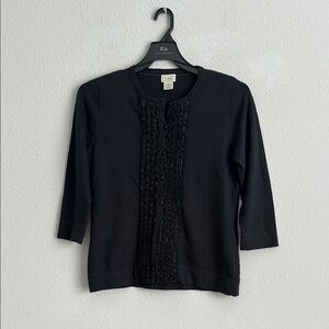 L.L.Bean Black Cardigan with Ruffle Detail small